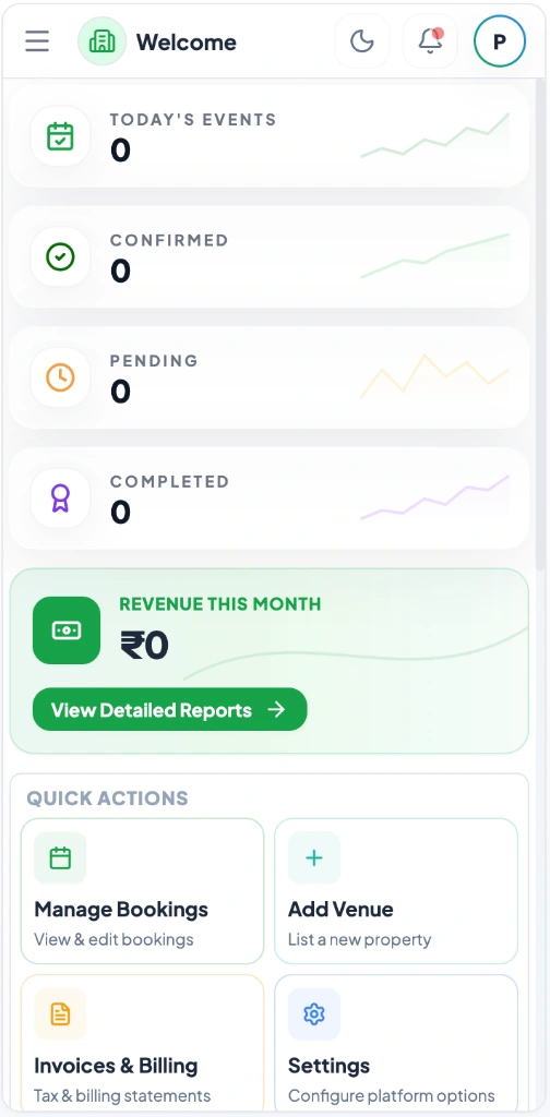 ParroVenue Mobile App Dashboard